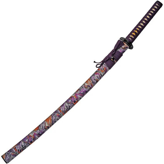 Growling Dragon Katana 30 Inch 1045 Carbon Steel Blade Purple Cord Handle Dragon PVC Scabbard Model 926995 Collectors by China Made