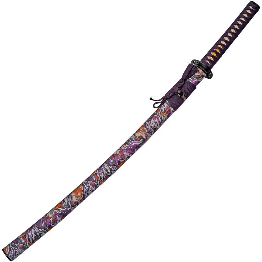 Growling Dragon Katana 30 Inch 1045 Carbon Steel Blade Purple Cord Handle Dragon PVC Scabbard Model 926995 Collectors by China Made