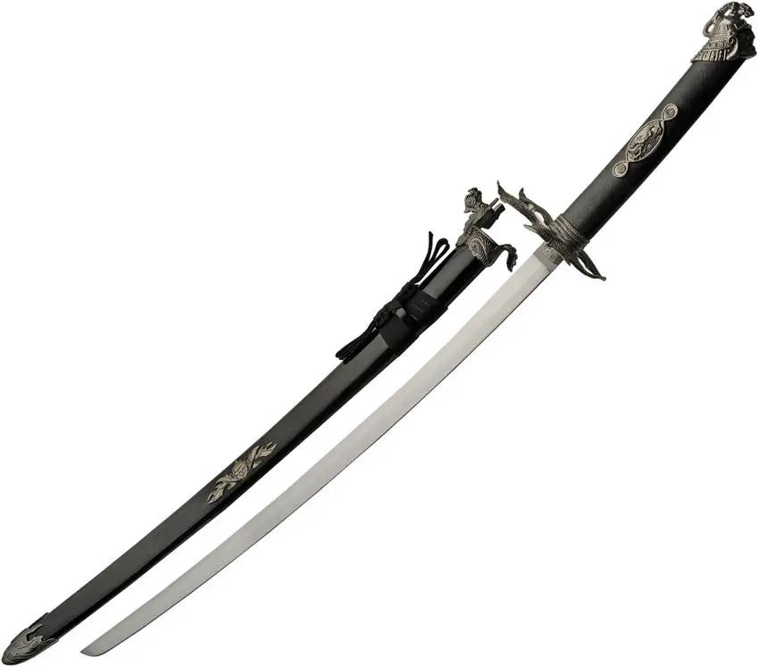 Dragon Warrior Sword With Display Stand For Collectors Satin Carbon Steel Blade Black Wood Handle Premium by China Made
