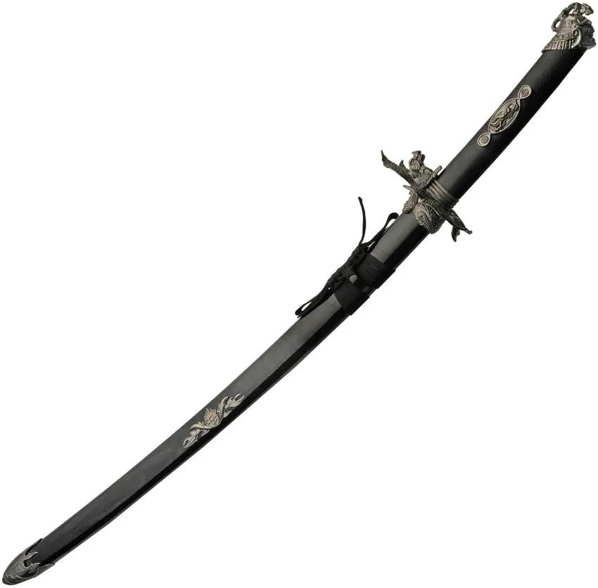 Dragon Warrior Sword With Display Stand For Collectors Satin Carbon Steel Blade Black Wood Handle Premium by China Made