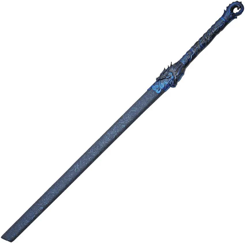 Blue Guardian Sword 28in Manganese Steel Tanto With Dragon Handle Artwork And Black Wood Scabbard For Collectors by China Made