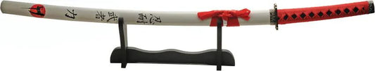 Rite Edge Rising Sun Samurai With Stand - 27 Inch Satin Carbon Steel Blade, Red Cord Wrapped Handle by Rite Edge