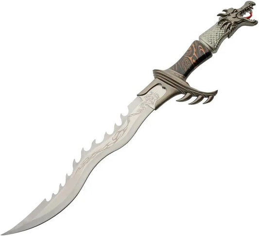 Rite Edge Dragon Fang Sword With Stand - 24 Inch Satin Stainless Blade, Black Zinc Handle, Dragon Head Pommel by Rite Edge
