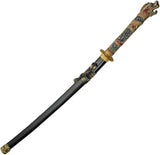 Rite Edge Temple Dragon Sword - Gold Dragon Head Pommel 28 Inch Steel Blade Black Wood Scabbard by Rite Edge