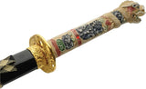Rite Edge Temple Dragon Sword - Gold Dragon Head Pommel 28 Inch Steel Blade Black Wood Scabbard by Rite Edge