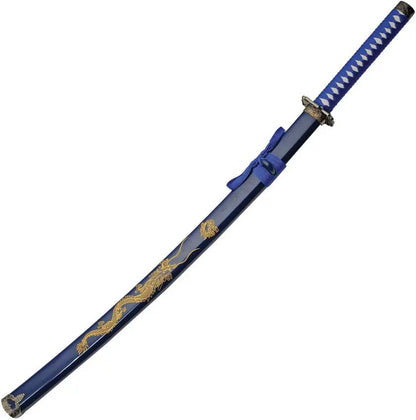 Samurai Sword Set Satin Carbon Steel Blue Dragon Collectors by China Made