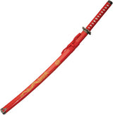 Dragon Samurai Sword For Collectors With Red Cord Wrapped Handle 27 Inch Satin Carbon Steel Blade by China Made