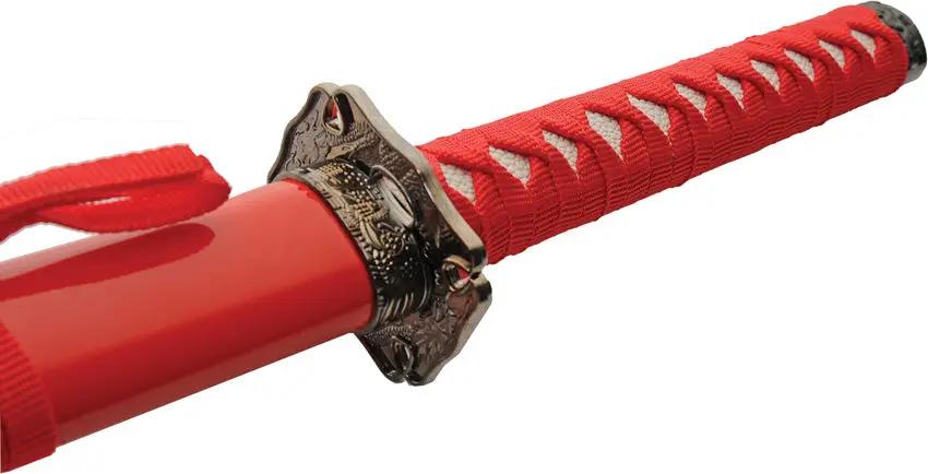 Dragon Samurai Sword For Collectors With Red Cord Wrapped Handle 27 Inch Satin Carbon Steel Blade by China Made