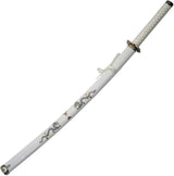Double Dragon White Samurai Sword 39.5 Inch Overall With 27 Inch Satin Blade Cord Wrapped Handle For Collectors by China Made