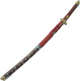 Sky Warrior Samurai Sword 38In Satin 1075HC Blade Red Faux Leather Handle Aluminum Scabbard For Elite Collectors by China Made