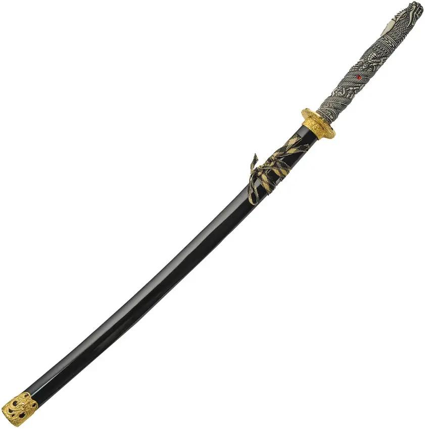 China Made Dragon Samurai Sword 40 Inch Satin Carbon Steel Blade With Dragon Handle Artwork And Red Gem by China Made