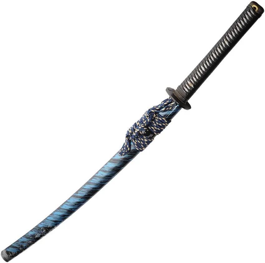 Feather Samurai Sword 1045 Carbon Steel Blade Wrapped Handle Blue Scabbard Collectors by China Made