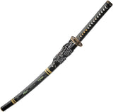 Grasshopper Samurai Sword 28 Inch Blade 1045 Carbon Steel Gold Finish Swirl Artwork Black Cord Handle for Collectors by China Made