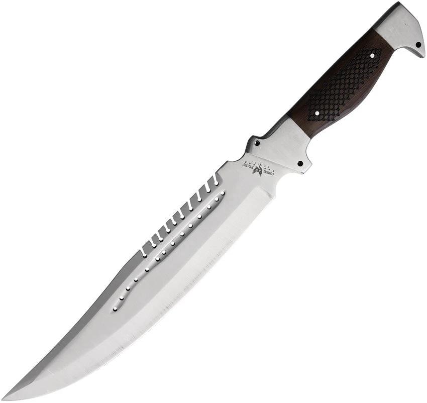 Combat Ready Big Bowie Knife For Outdoor Enthusiasts 16.25in Stainless Satin Blade Wood Handle Leather Sheath by Combat Ready