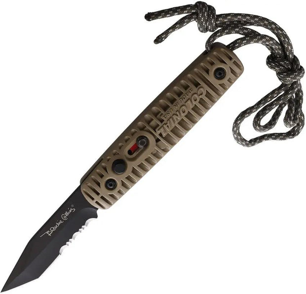 Colonial Automatic Knife Ranger Button Lock 110 For EDC Enthusiasts Rugged Black Oxide Serrated Tanto Tan Polymer Handle by Colonial