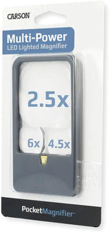 Carson Optics Pocket Magnifier LED PM 33 Multizoom 2.5x 4.5x 6x For Reading On The Go by Carson Optics
