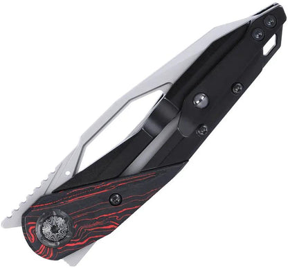 CRKT Nucleus Framelock 5702 Folding Knife EDC, 3.13in Bead Blast 12C27 Blade, Black Stainless Handle With Red G10 Onlay by CRKT