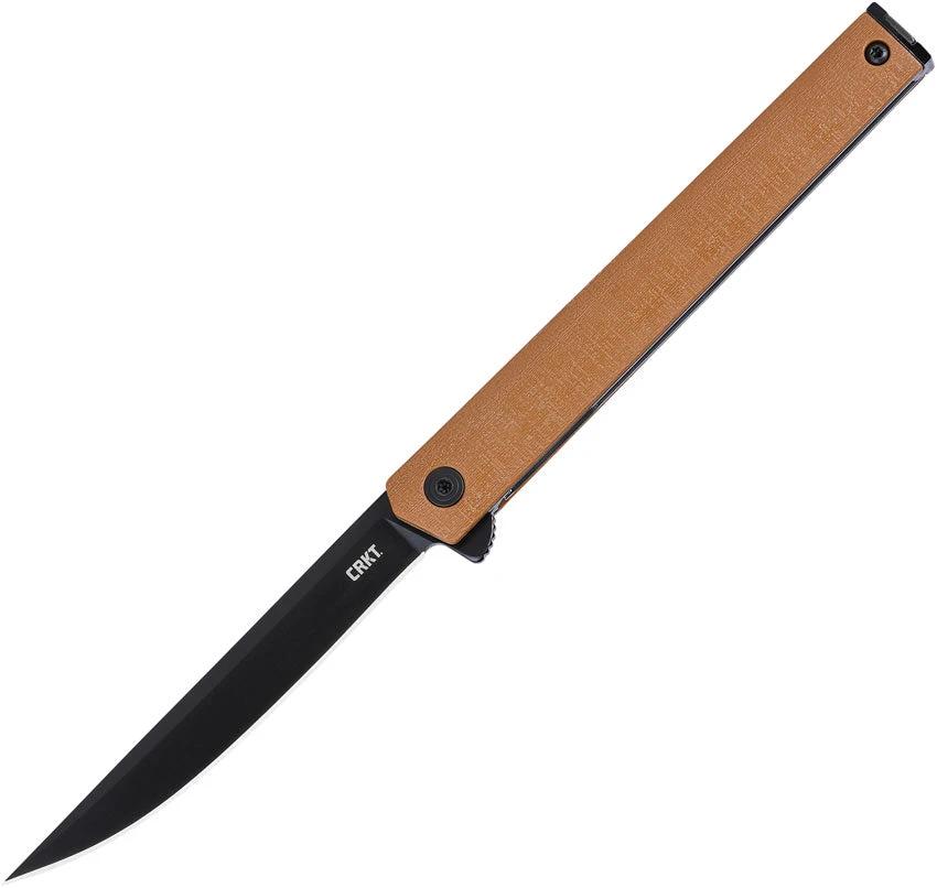 CRKT CEO Linerlock Folding Knife For Everyday Carry 3.38in Black AUS 8 Blade Brown GRN Handle Extended Tang by CRKT