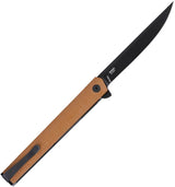 CRKT CEO Linerlock Folding Knife For Everyday Carry 3.38in Black AUS 8 Blade Brown GRN Handle Extended Tang by CRKT