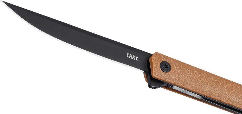 CRKT CEO Linerlock Folding Knife For Everyday Carry 3.38in Black AUS 8 Blade Brown GRN Handle Extended Tang by CRKT