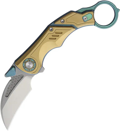 Critical Strike Predator Karambit Linerlock Tactical EDC Knife With Bohler M390 Blade And Teal And Copper Titanium Handle by Critical Strike