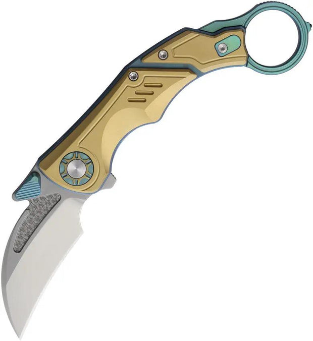 Critical Strike Predator Karambit Linerlock Tactical EDC Knife With Bohler M390 Blade And Teal And Copper Titanium Handle by Critical Strike