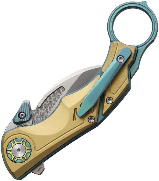Critical Strike Predator Karambit Linerlock Tactical EDC Knife With Bohler M390 Blade And Teal And Copper Titanium Handle by Critical Strike