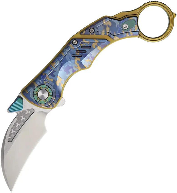 Critical Strike Predator Karambit Linerlock Tactical Knife With Glass Breaker Bead Blast M390 Blade Titanium Handle by Critical Strike
