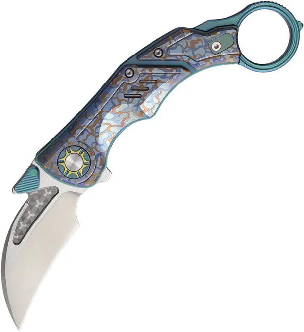 Predator Karambit Linerlock Knife With M390 Blade Glass Breaker Teal Camouflage Titanium Handle For Tactical Enthusiasts by Critical Strike