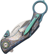 Predator Karambit Linerlock Knife With M390 Blade Glass Breaker Teal Camouflage Titanium Handle For Tactical Enthusiasts by Critical Strike