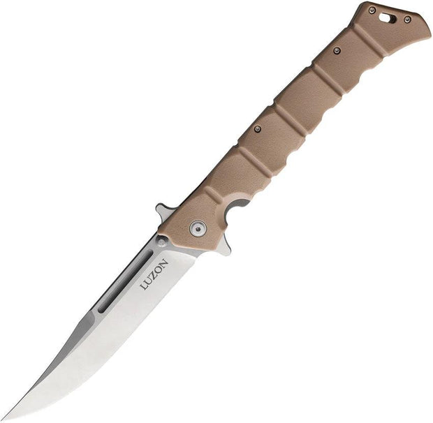Cold Steel Large Luzon Linerlock Folding Knife DT With 6 Inch Satin Clip Point Blade Desert Tan GFN Handle For EDC Fans by Cold Steel