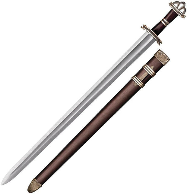 Cold Steel Damascus Viking Sword CS88HVB For Collectors 37In Overall 30In Blade Rosewood Handle Brass Guard Scabbard by Cold Steel