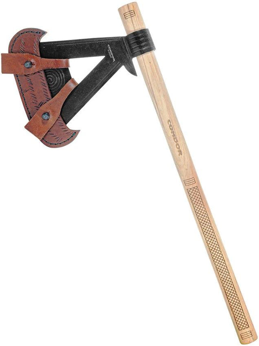 Condor Fasthawk Axe 19 Inch Camp Survival Tool For Campers With 1095HC Head Burnt American Hickory Handle Leather Sheath by Condor