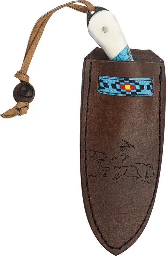 Condor Blue River Skinner Knife 3.5in 440C Blade, Full Tang Micarta Turquoise Handle, Leather Sheath For Outdoor Hunters by Condor