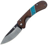 Condor Blue River Hunter Linerlock Knife 440C Stainless Blade Walnut Turquoise Inlay Compact EDC For Outdoorsmen by Condor