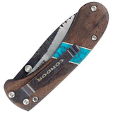 Condor Blue River Hunter Linerlock Knife 440C Stainless Blade Walnut Turquoise Inlay Compact EDC For Outdoorsmen by Condor