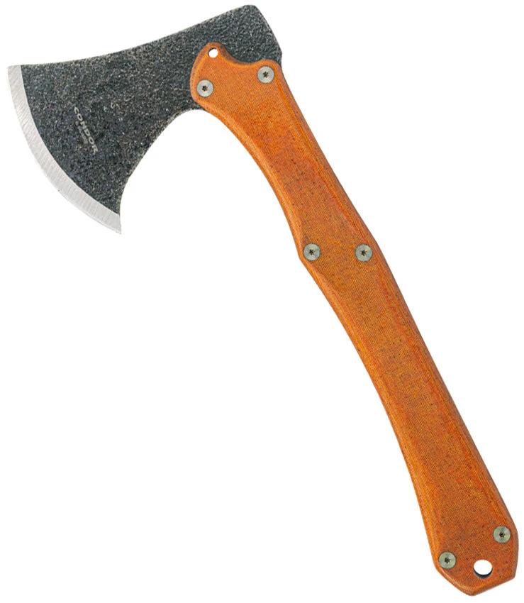 Condor Mountain Pass Axe Fourteen Inch Length With Convex Grind Full Tang Natural Canvas Micarta Handle For Campers by Condor