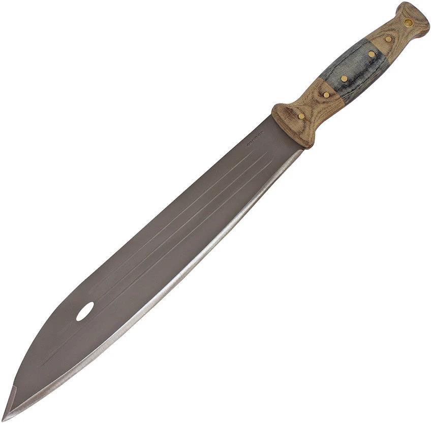 Condor Primitive Bush Machete CTK3902 12In Full Tang Carbon Steel Blade For Outdoor Enthusiasts Linen Micarta Handles by Condor