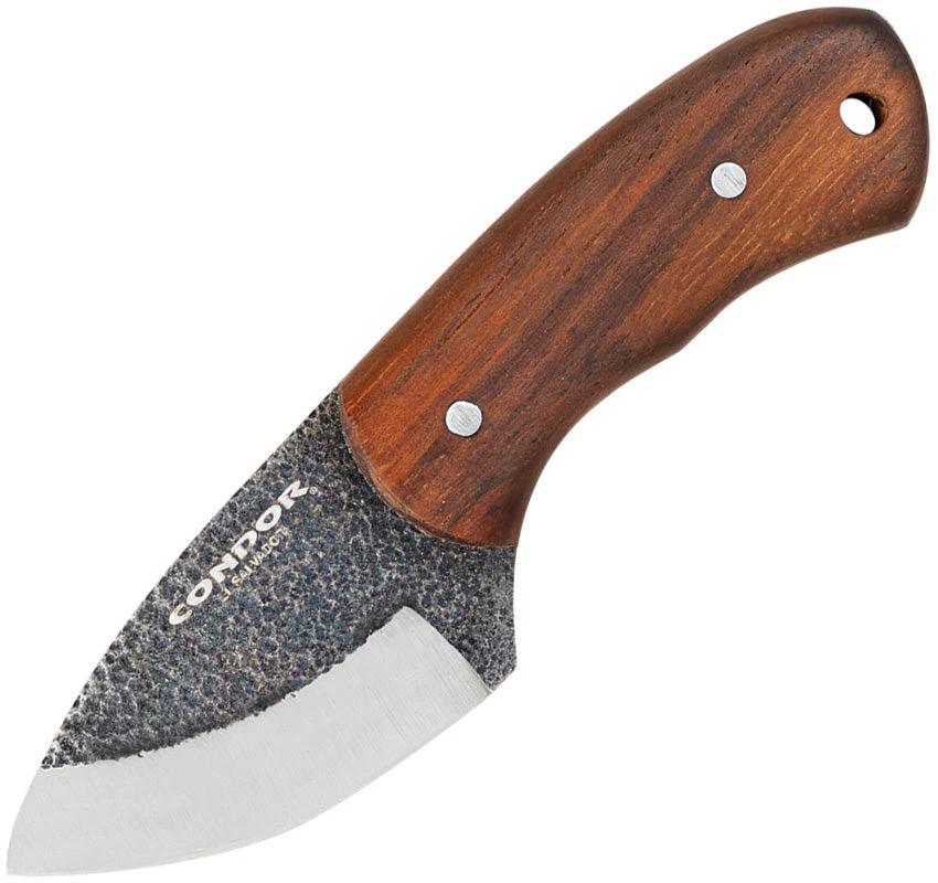 Condor Beetle Neck Knife 1095HC Blade Walnut Full Tang Scandi Grind Leather Sheath For Outdoorsmen by Condor