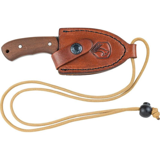 Condor Beetle Neck Knife 1095HC Blade Walnut Full Tang Scandi Grind Leather Sheath For Outdoorsmen by Condor