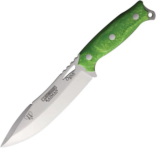 Cudeman Kaiman Fixed Blade Knife 11in Satin N695 Blade Full Tang Green Juma Handle Lanyard Hole Sheath Outdoors by Cudeman