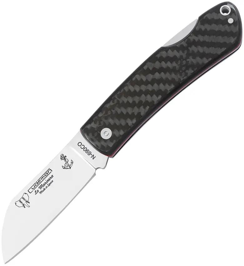 Cudeman La Marinera Lockback CF 386 C EDC Knife With 2.75in Satin N690 Blade Carbon Fiber Handle Red Liners by Cudeman