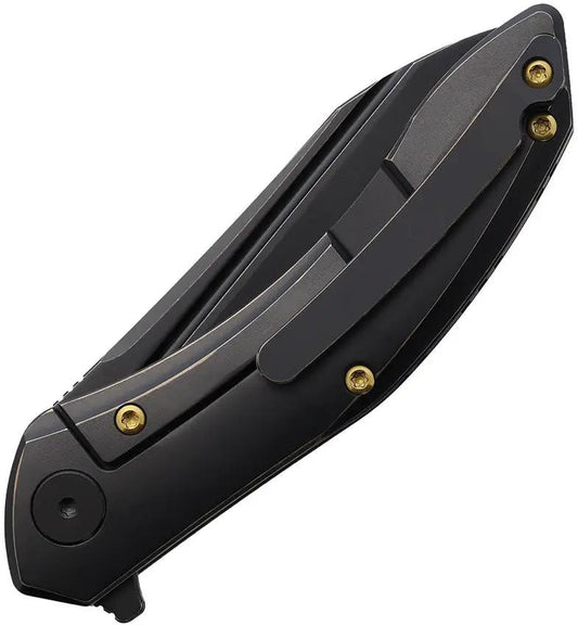 Cavol Bucarto Framelock C01DDW EDC Knife With Black M390 Blade Gold Accents Black Titanium Handle Extended Tang by Cavol
