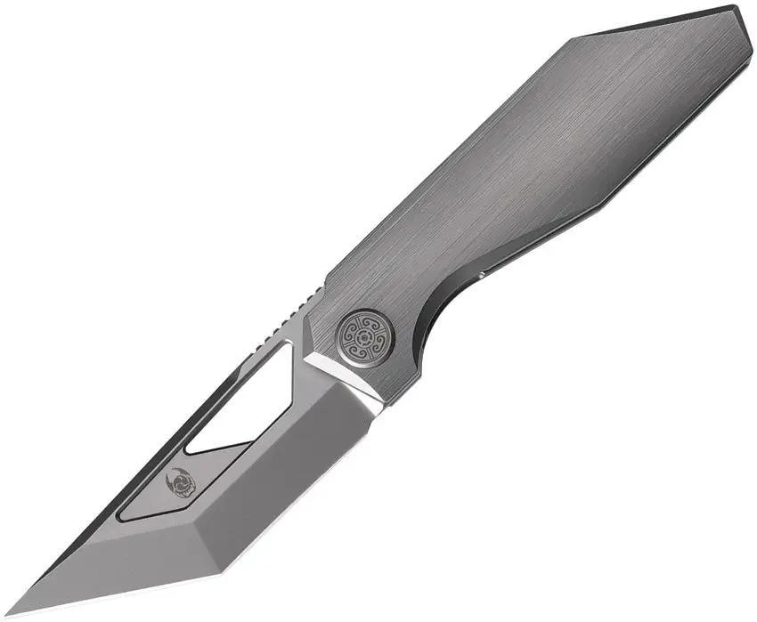 Cavol Shimo Framelock Knife with Gray Titanium Handle and Ceramic Coated Bohler M390 Tanto Blade for EDC Enthusiasts by Cavol