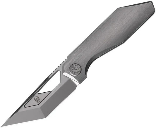 Cavol Shimo Framelock Knife with Gray Titanium Handle and Ceramic Coated Bohler M390 Tanto Blade for EDC Enthusiasts by Cavol