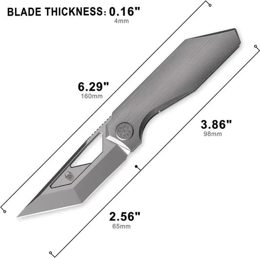 Cavol Shimo Framelock Knife with Gray Titanium Handle and Ceramic Coated Bohler M390 Tanto Blade for EDC Enthusiasts by Cavol
