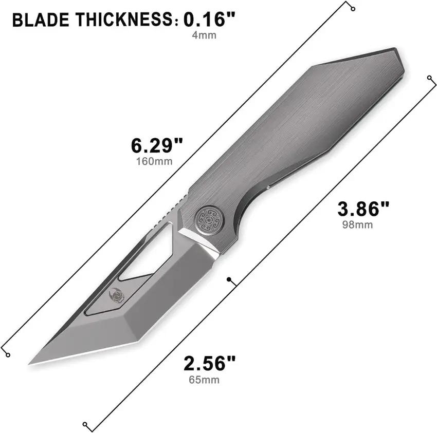 Cavol Shimo Framelock Knife with Gray Titanium Handle and Ceramic Coated Bohler M390 Tanto Blade for EDC Enthusiasts by Cavol