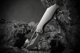 Cavol Shimo Framelock Knife with Gray Titanium Handle and Ceramic Coated Bohler M390 Tanto Blade for EDC Enthusiasts by Cavol
