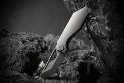 Cavol Shimo Framelock Knife with Gray Titanium Handle and Ceramic Coated Bohler M390 Tanto Blade for EDC Enthusiasts by Cavol