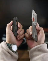 Cavol Shimo Framelock Knife with Gray Titanium Handle and Ceramic Coated Bohler M390 Tanto Blade for EDC Enthusiasts by Cavol